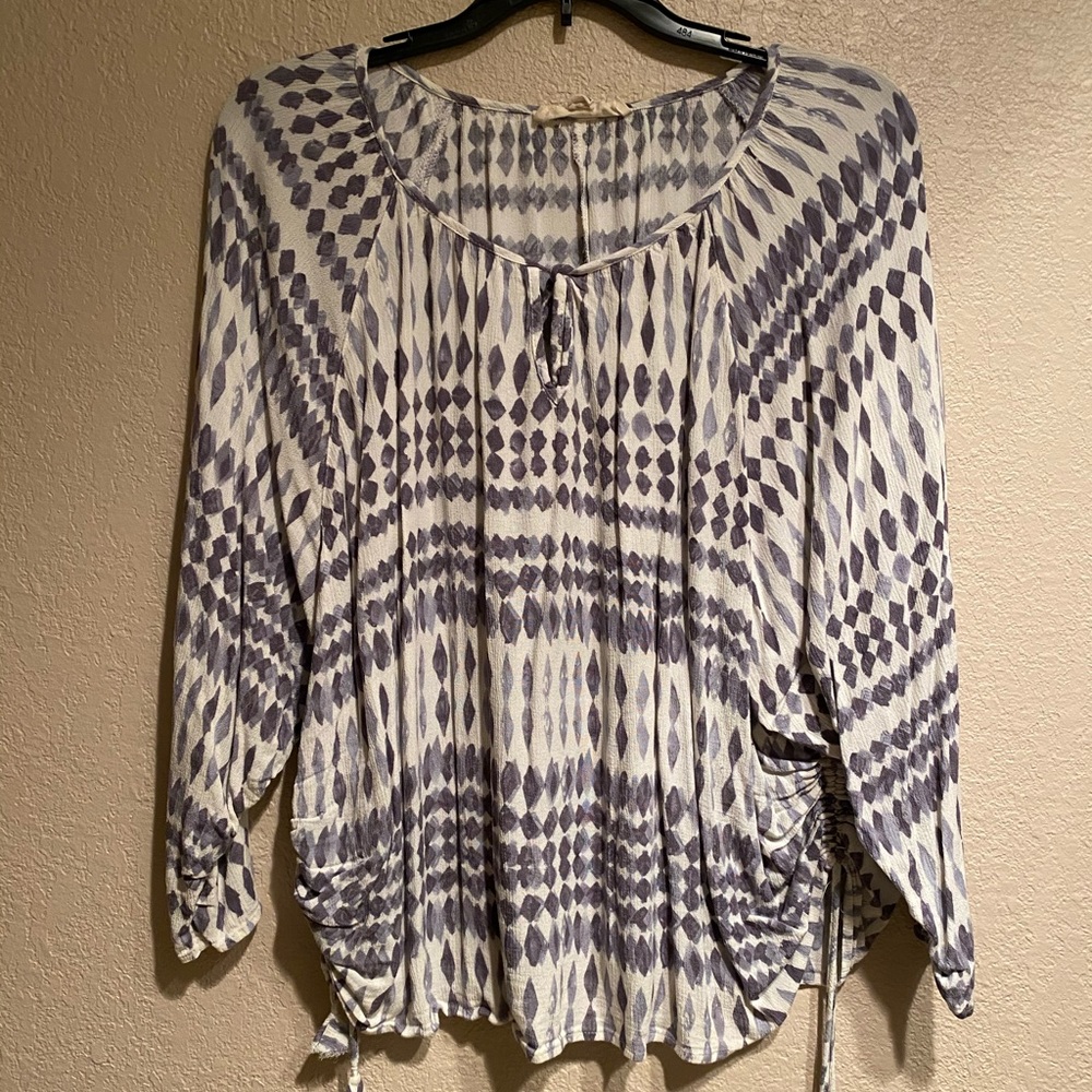 Boho Printed Blouse with tassel gathering